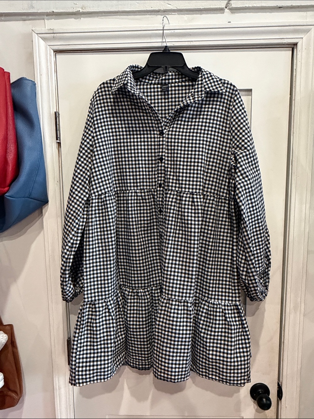 SHEIN Black and White Gingham Button-Front Dress